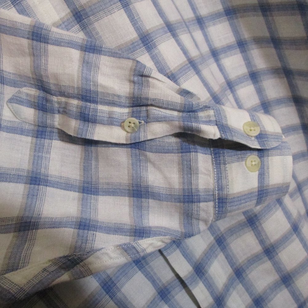 Joseph Abboud Blue White Linen Button Down sz XL - Picture 6 of 9